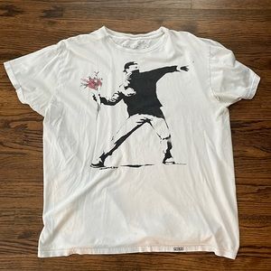 White Banksy “Flower Thrower” Tee, Men’s M